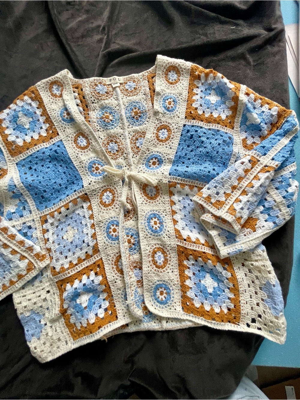 POL Granny Square Crochet Cardigan Sweater Boho Patchwork OS, NIB - Picture 8 of 13